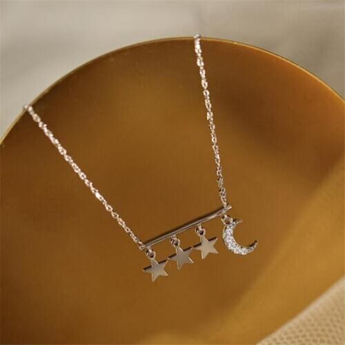 New Temperament Creative Stars Tassel Moon Flash Crystal 925 Sterling Silver Jewelry Personality Clavicle Chain Necklaces H567