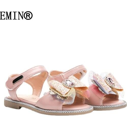 Girls Sandals 2021 Summer New Butterfly Rhinestone Sequins Comfortable Campus Leisure Beach Princess Shoes