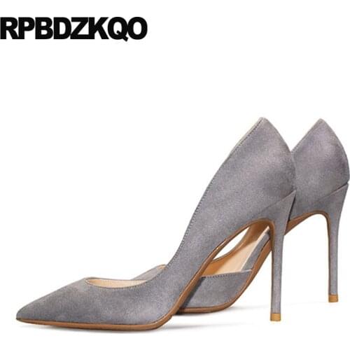 Scarpin Ultra Size 33 Slip On Stiletto 10 42 Pumps Gray Super 8cm Extreme Pointed Toe Big Suede Ladies High Heels Shoes Luxury