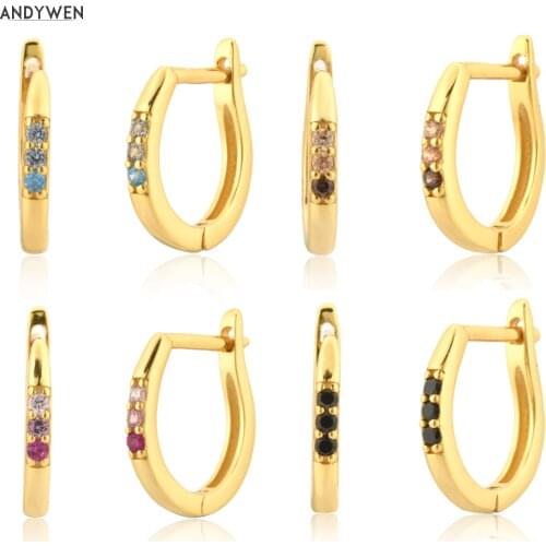 ANDYWEN 925 Sterling Silver Gold 8.5mm Three Color Level Hoops Huggies Piercing Pendiente Loops Round Rock Punk Clips Jewelry