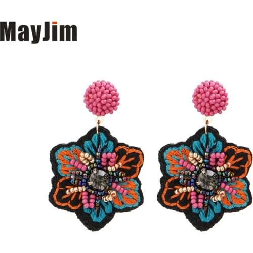 Mayjim New Bohemian alloy Beizhu Earrings embroidery elements geometric round hand woven Earrings
