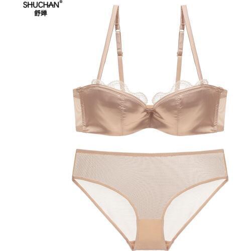 SHUCHAN Every Day Push Up Bra Set Lingerie Women Underwear Sets Intimates Ruffles Black White Big Size Bra Brief No Trace W268