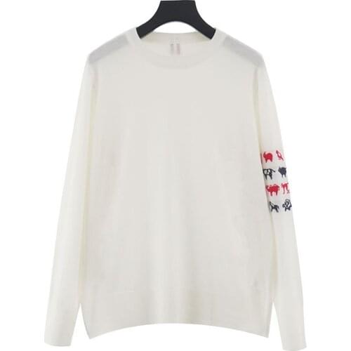 TB THOM Women Sweatshirt Cardigan Pullover Wool Men Sweatshir Animal Circle High Quality O-Neck Spring Korean Design