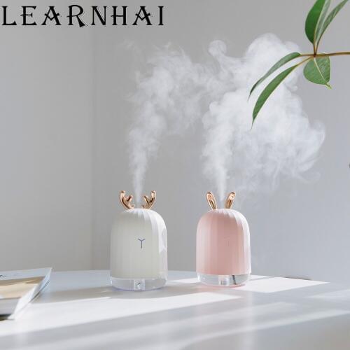 LEARNHAI 220ML USB Mini Cool Mist Humidifier Rabbit Deer Ultrasonic Air Humidifier For Home Car Office with 7 Color Night Light