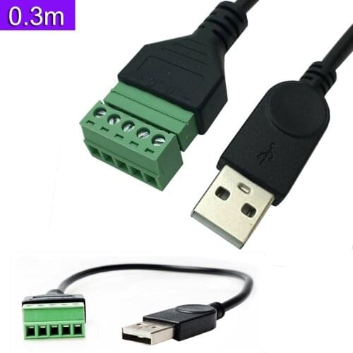 USB 2.0 A Male Plug to 5 Pin/Way Female Bolt Screw Shield terminals Pluggable Type Adapter 0.3m