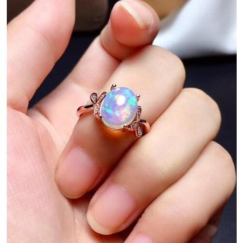 USPS Dropship Tested Natural Opal Gemstone Woman Rings, Fire Mysterious Precious Stone, S925 Sterling Silver Rose Gold Plated