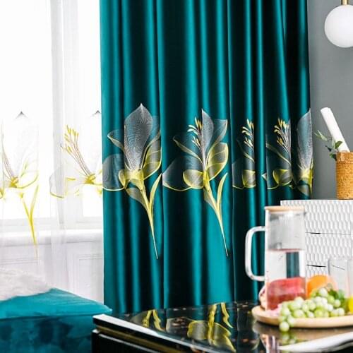 Customized Satin Fabric Blackout Curtains for Bedroom 3D Lily Embroideried Curtains for Living Room Window Curtain Drapes Tulle