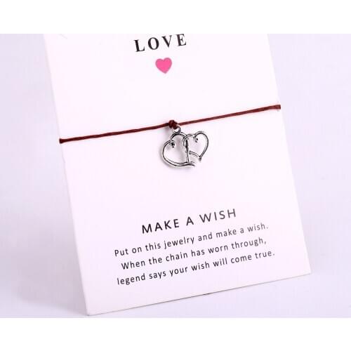 Double Heart Charm Bracelets Rope Chain Jewelry Women Boy Girl Unisex Jewelry Friend Christmas Gift Drop Shipping