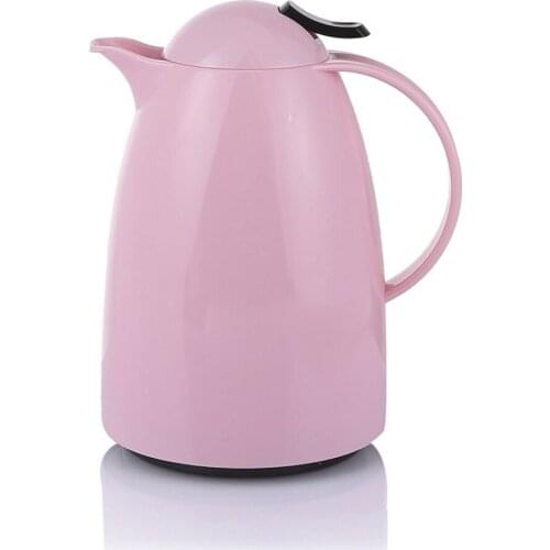1 LT Pink Inside Glass Thermos Hot Cold Convenient Plastic Tea Coffee Soft Drink Retains Heat Fresh