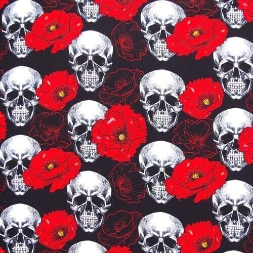 1 yard Cotton Fabric for cloth,handmade,patchwork,bedding - Skull and flower (width=108cm)