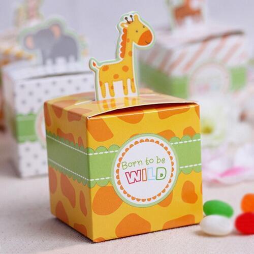 10pcs Cartoon Animal Gift Boxes Tiger Giraffe Elephant Monkey Candy Box Baby Shower Kids Party Birthday Gift Packing Box