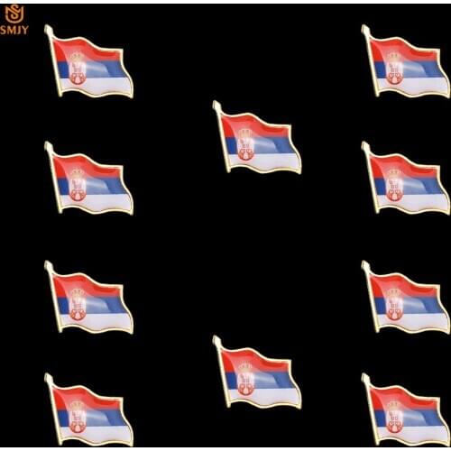 10PCS Serbia Waving Flag Brooch Tie Lapel Unisex Safety Buckle Metal Commemorative Badge Patriot Collection