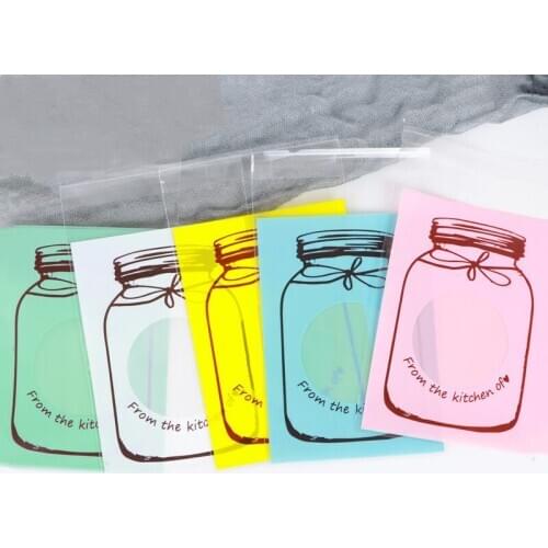 100pcs/lot 7*10cm Bottle Dot Bow Plastic Self Adhesive Cookie Packaging Bag Wedding Candy Gift Decoration Bag