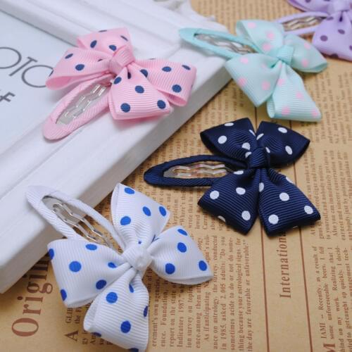 2pcs/lot high quality polka dot 2 1/2" inches bows baby infant girls hair snap clips hairpins children accessories for headwear