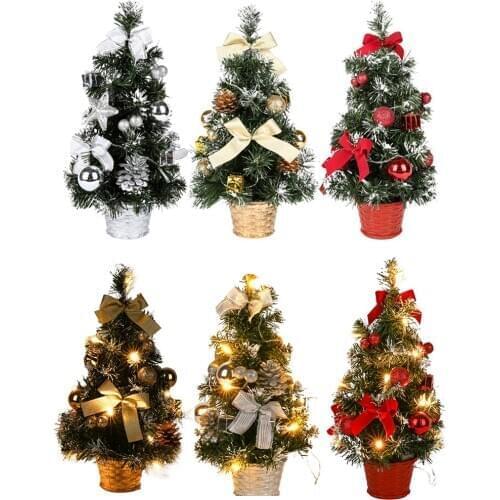 40cm Artificial Tabletop Mini Xmas Decoration Tree With LED Light Christmas Ornaments Festival Table Miniature Ornament Home