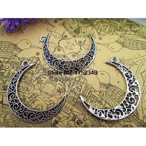 75pcss Antique Silver Hollow Crescent Moon Charms Pendant Jewelry Supplies 39*9mm