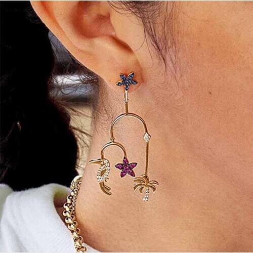 Itenice Toucan Star Tropical Rhinestone Multicolor Coconut Tree Earrings Woodpecker Bohemia Pendant Jewelry Accessories
