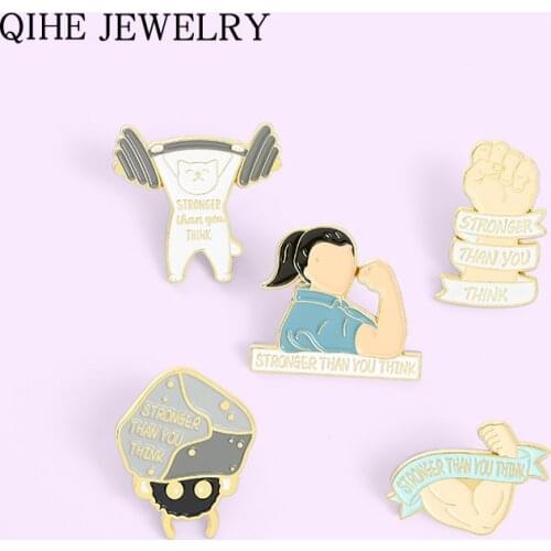 Stronger Than You Think Enamel Pins Anime Bulk Cartoon Funny Quotes Brooches Backpacks Lapel Pin Badge Jewelry Gift for Friends