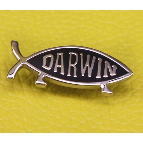 Darwin fish pin evolution brooch origin of species Charles Darwin badges naturalist gift black goth pins jewelry