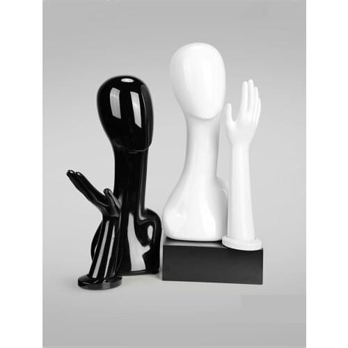 Black And White Female Abstract Glossy Mannequin Head For Wig Display