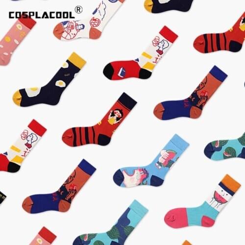 [COSPLACOOL]Creative Harajuku Funny Socks Women Cute Eggs Watermelon Japanese Design Divertidos Socks Art Novelty Unisex Sokken