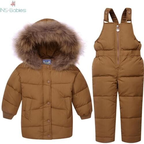 Children Winter Warm Hoodie Outwear Kids Big Fur Batwing Sleeve Clothing Boys Girls Snowsuit Down Jackets 1-2y Baby Clothing Set