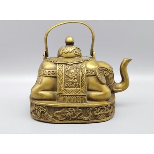 China Bronze Dynasty Elephant Brass Animal Wine Tea Pot Flagon