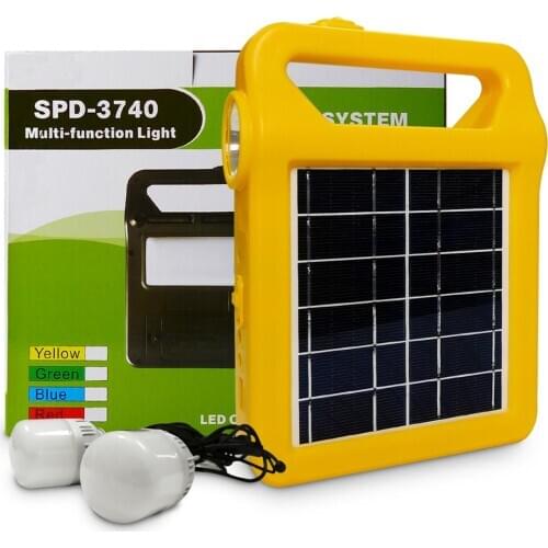 SPD Portable Generator Kit Solar Lighting System 2000mAH Lithium with 3 Bulbs, 5V USB Output Port for Emergency Backup Power