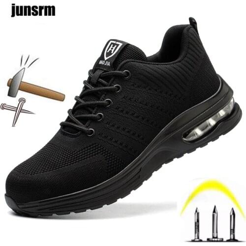 Lightweight safety shoes mens air cushion breathable non-slip steel toe cap puncture-proof work shoes sports women work boots