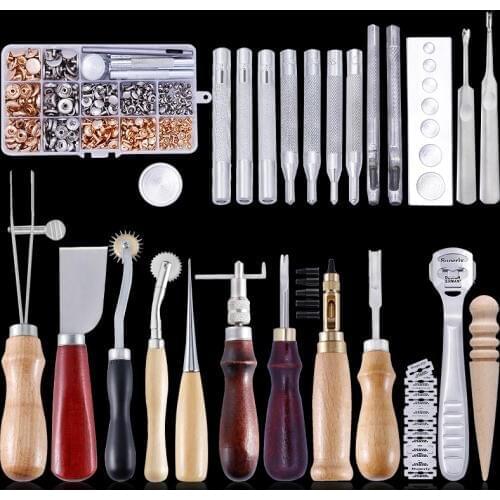 MIUSIE Leather Craft Punch Tools Kit Stitching Carving Working Hand Sewing Saddle Groover Leather Craft Tools Set Kit