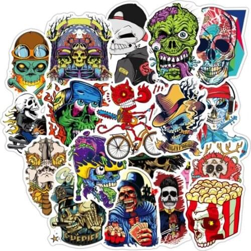 50pcs Terror Series Skull Graffiti Skeleton Dark Funny Stickers for DIY Car Sticker on Travel case Laptop Skateboard Guitar