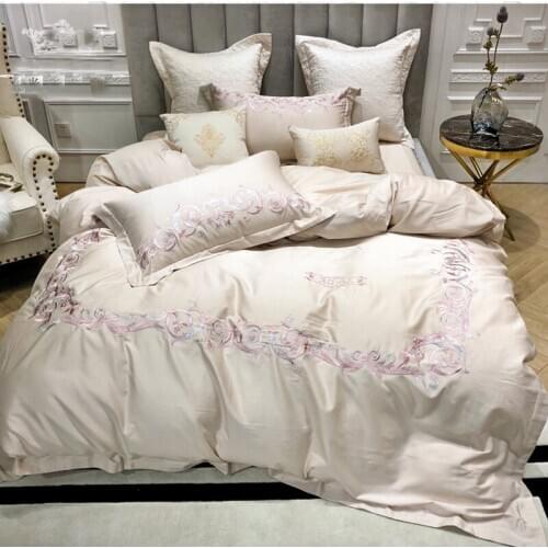 New White Luxury Solid 100S Egyptian cotton Embroidery Bedding sets Queen King Royal Duvet cover Bed sheet set Pillowcases 4pcs