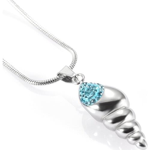 Cremation Necklace Jewelry Blue Crystal field snail Stainless Steel Pet Memorial Ashes Pendant with Funnel Kit