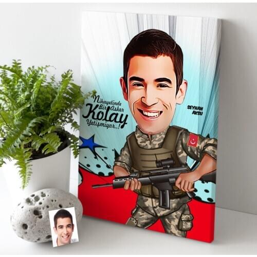 Personalized Soldier Cartoon Canvas Table (30x50 cm.) 1 Special Design Souvenir Beautiful Memories Friend Wife Lovers Gift