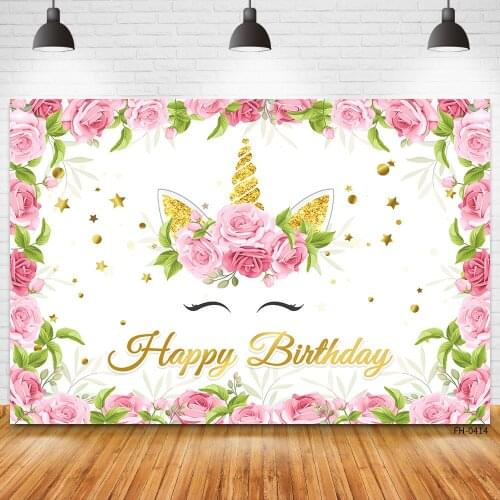 Custom Name Glitter Unicorn Flowers Decoration Backdrops Baby Shower Birthday Party Girl Photography Background For Photo Studio