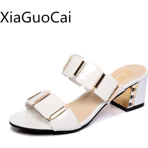High Quality White Women Sandals Bling Summer Peep Toe Square Heels Female Sandals Cut Out Mature Crystal Sandals Z2 35