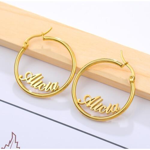 1 Pair Big Round Circle Custom Earring Personalized Stud Earrings For Women Stainless Steel Jewelry Pendientes Mujer Moda 2019