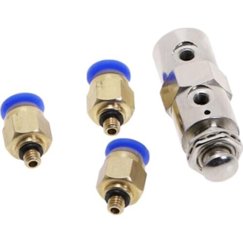 Exhaust valve 2 Position 5 Way ON/OFF M5 Thread Push button Switch TAC-4P Air Pneumatic Mechanical Valve w Fiittings