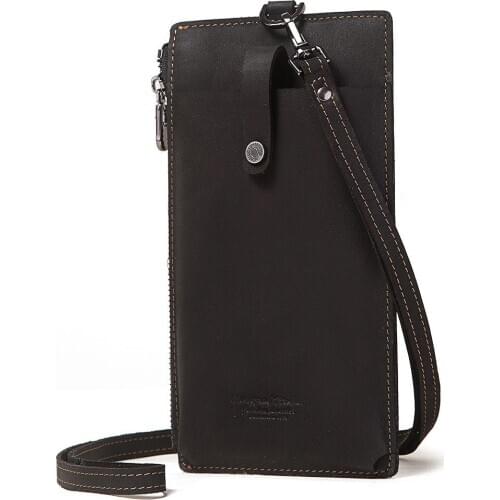 High Quality Mobile Phone Bag Crazy Horse Leather Zipper Buckle Casual Unisex Bag Leather Coin Purse