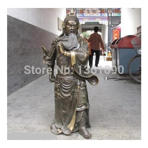 Xd 001353 37"China Pure Bronze Dragon Guan Gong GuanYu warrior Double-edged sword Statue