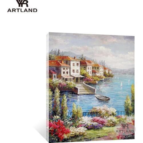 YYR-ARTLAND Beautiful countryside scenery Handmade oil painting on canvas Mediterranean wall art picture for living room unframe
