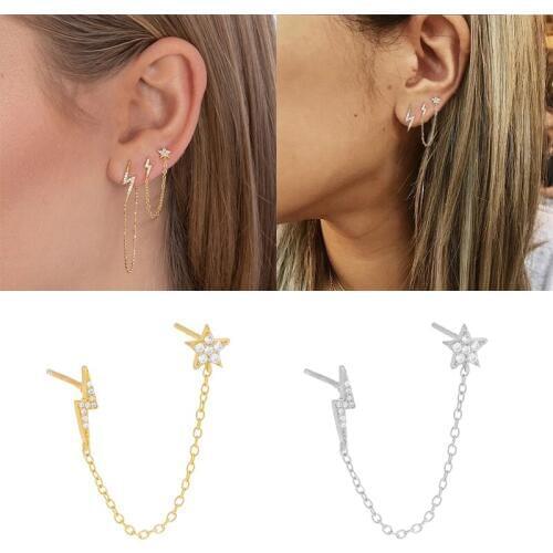BOAKO Real 925 Sterling Silver Hiphop Personalized Piercing Pendientes Stud Earring For Girls Woman Valentines Day Ear Chain