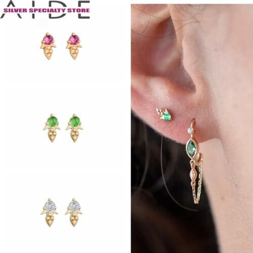 Aide 925 Sterling Silver Stud Earrings For Women Pendiente Plata CZ Geometry Earring Luxury Jewelry Girl Piercing Earings Gifts