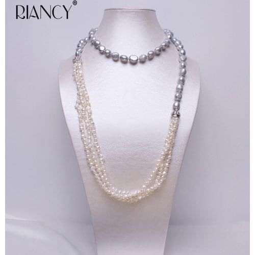 Fashion long Pearl Necklace Multicolor Natural freshwater Pearl Choker Baroque for Women 90cm Pearl Sweater chain