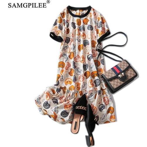 Dresses Summer 2020 Woman Office Lady Trumpet Mermaid Print Short Dress Knee-length Empire O-neck Plus Size Women Dresses 3XL