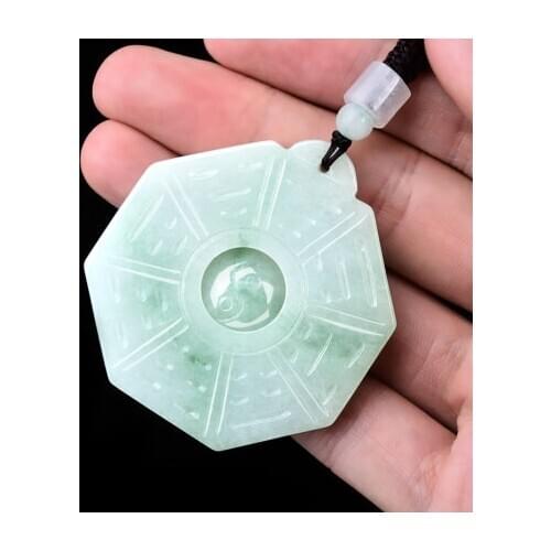 Zheru Jewelry Natural Burmese Jade A Grade Amulet Bagua Pendant Necklace Jewelry Best Gift