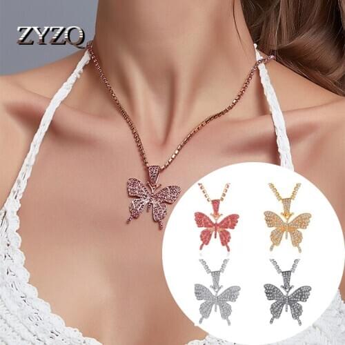 ZYZQ High Quality Butterfly Necklace Crystal Butterfly Sweater Chain Accessories Wholesale
