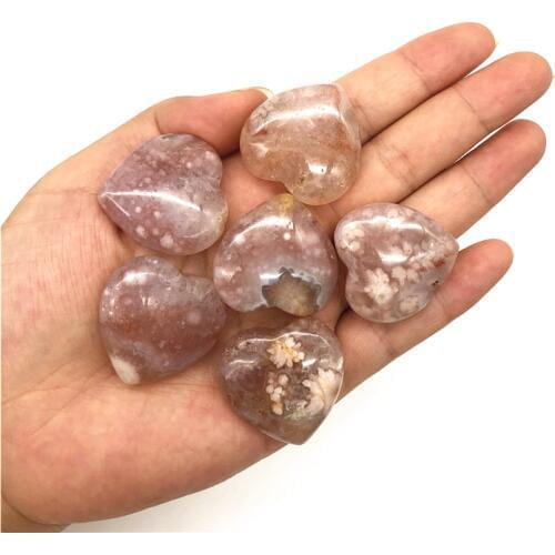 1PC Cute Natural Cherry Blossom Agate Heart Shaped Crystal Gemstone Healing Natural Quartz Crystals
