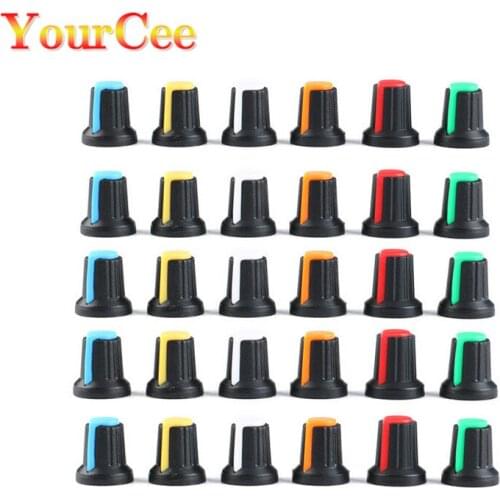 10PCS/Lot 6mm WH148 Switch Shaft Hole Dia Potentiometer Pot Knob Cap For Diameter 6mm Plum Handle Turn on off Button Knob