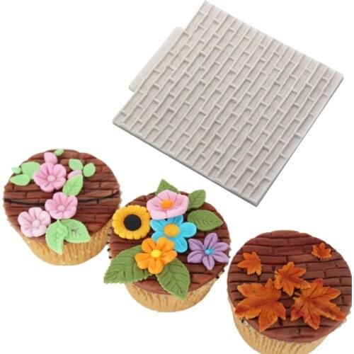 Wholesale 10 pcs/lot Brick Wall Shape 100% Platinum Silicone Sugarcraft Mould, Fondant Cake Decorating Tools Bakeware